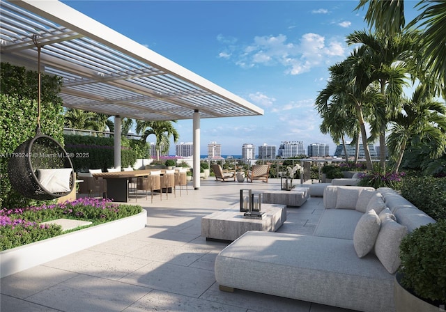 9481 E Bay Harbor Dr Unit 402, Bay Harbor Islands, FL 33154 - view of patio featuring an outdoor hangout area and a pergola