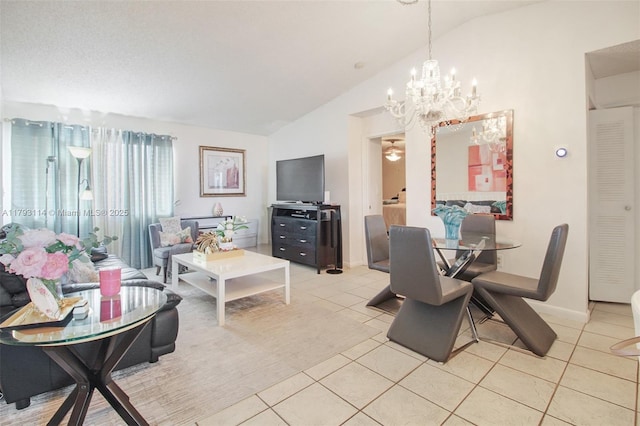 8023 Lake Dr Unit 201, Doral, FL 33166 - dining area with a notable chandelier, lofted ceiling, and light tile patterned flooring