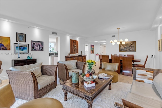 727 Crandon Blvd Unit 401, Key Biscayne, FL 33149 - living room with an inviting chandelier, recessed lighting, and visible vents