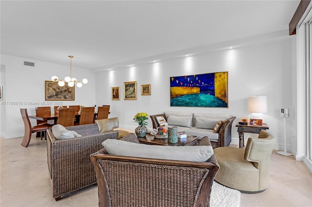 727 Crandon Blvd Unit 401, Key Biscayne, FL 33149 - living room featuring an inviting chandelier, baseboards, recessed lighting, and visible vents