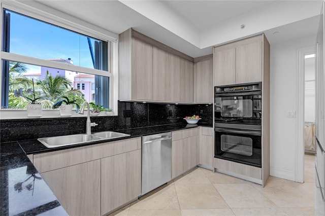 727 Crandon Blvd Unit 401, Key Biscayne, FL 33149 - kitchen with dobule oven black, a sink, modern cabinets, and dishwasher