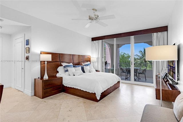 727 Crandon Blvd Unit 401, Key Biscayne, FL 33149 - bedroom featuring baseboards, access to outside, and ceiling fan