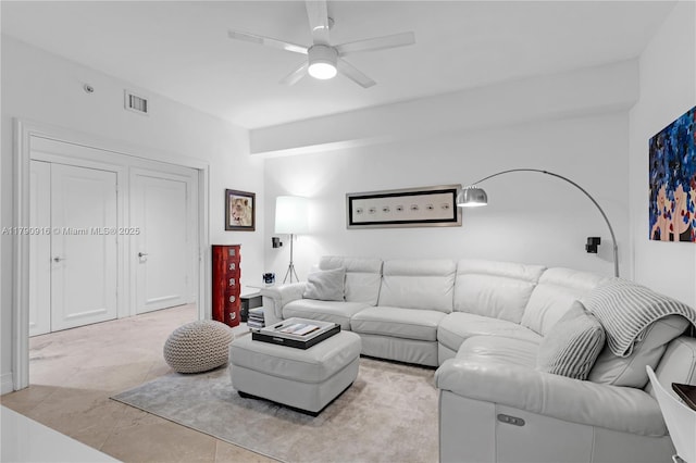 727 Crandon Blvd Unit 401, Key Biscayne, FL 33149 - living room featuring visible vents and a ceiling fan