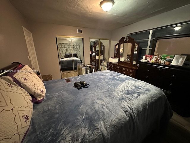 bedroom with multiple closets and visible vents