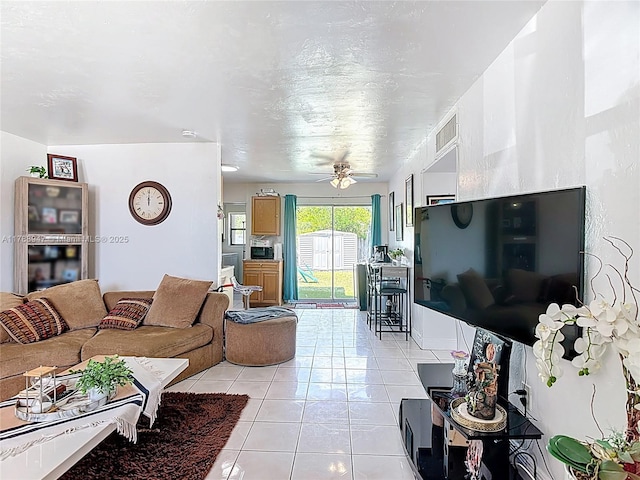 14320 NE 18th Ave, Miami, FL 33181 - living area featuring ceiling fan, light tile patterned flooring, and visible vents