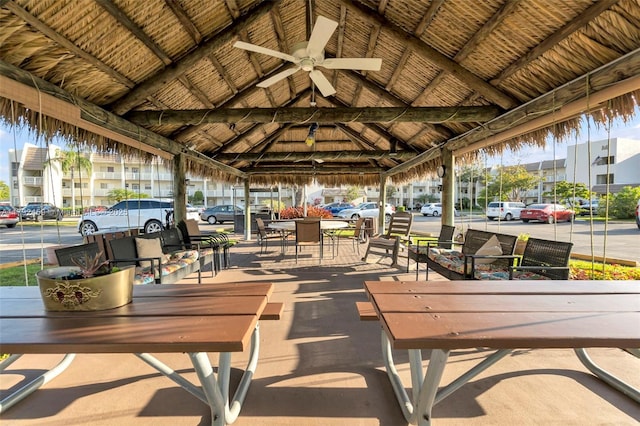 view of patio / terrace with a gazebo and ceiling fan