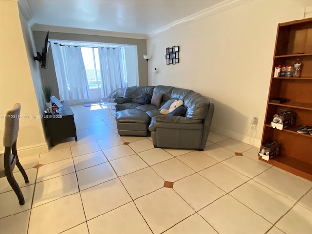 8305 SW 152nd Ave Unit A-411, Miami, FL 33193 - living area featuring crown molding, baseboards, and light tile patterned flooring