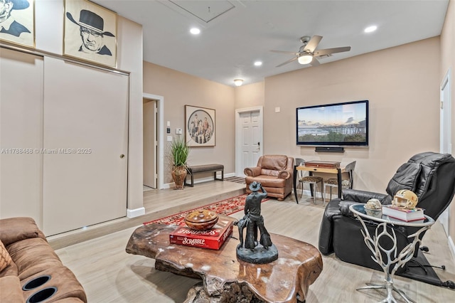 10605 Indian Trl, Cooper City, FL 33328 - living area with light wood-style floors, attic access, a ceiling fan, and recessed lighting