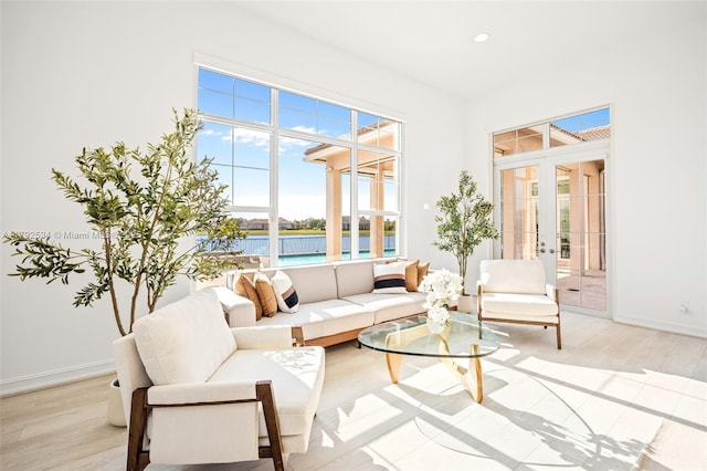 4991 E Sterling Ranch Cir, Davie, FL 33314 - living room with light wood finished floors, french doors, baseboards, and recessed lighting