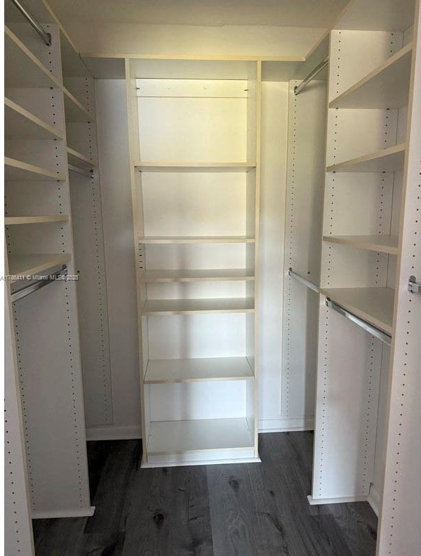 spacious closet with dark wood-type flooring