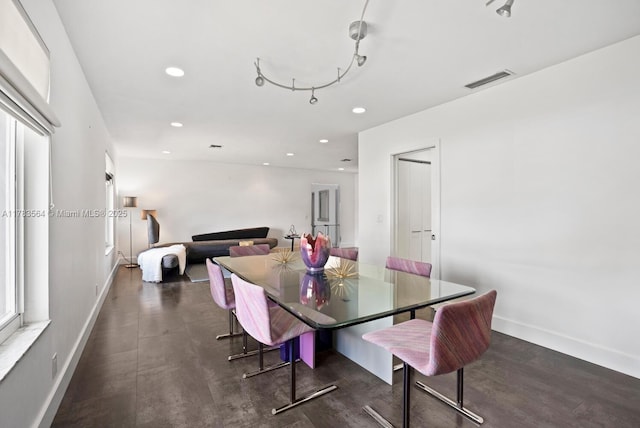 13605 SW 73rd Ave, Palmetto Bay, FL 33158 - dining space featuring baseboards, dark wood-style floors, and recessed lighting