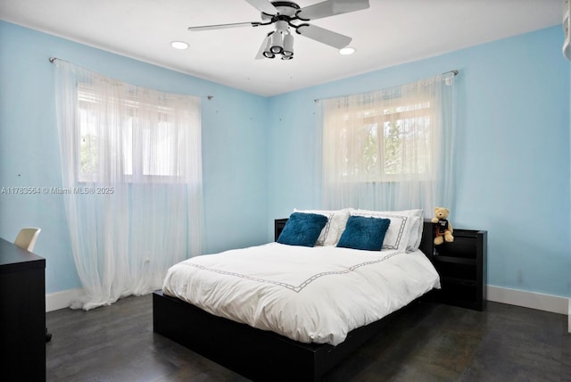 13605 SW 73rd Ave, Palmetto Bay, FL 33158 - bedroom featuring baseboards, wood finished floors, recessed lighting, and ceiling fan