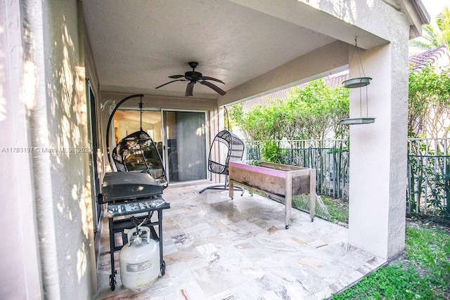 1558 Sunset Way, Weston, FL 33327 - view of patio featuring fence, ceiling fan, and a grill