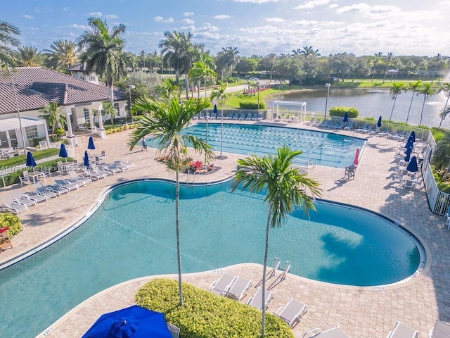 1558 Sunset Way, Weston, FL 33327 - pool with a water view and a patio area