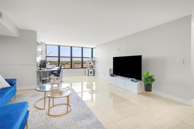 tiled living room with baseboards