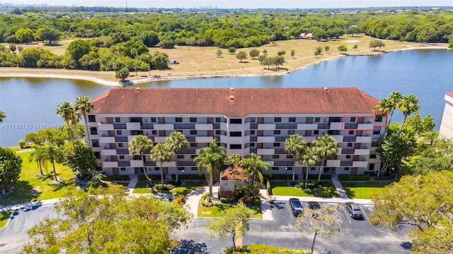 aerial view with a water view