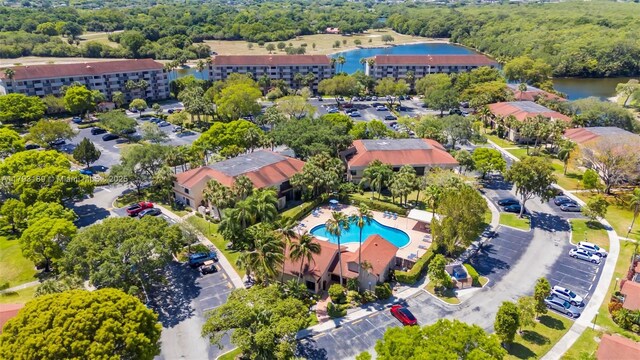 aerial view featuring a water view