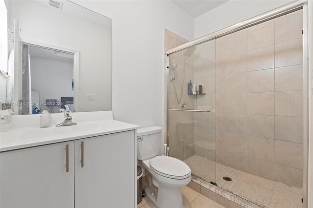 12901 SW 232nd Ln, Homestead, FL 33032 - bathroom with visible vents, tile patterned flooring, a shower stall, vanity, and toilet