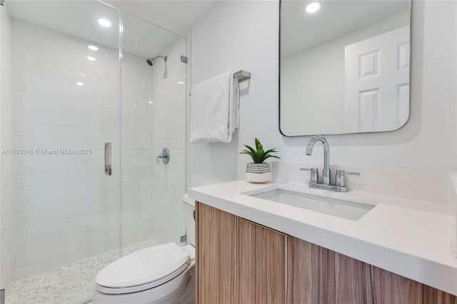 1375 SW 17th Ter, Miami, FL 33145 - bathroom with toilet, a stall shower, recessed lighting, and vanity