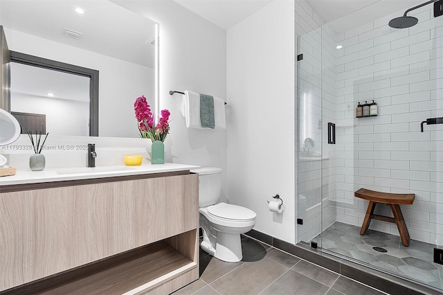 398 NE 5th St Unit 2517, Miami, FL 33132 - bathroom featuring vanity, toilet, visible vents, and a stall shower