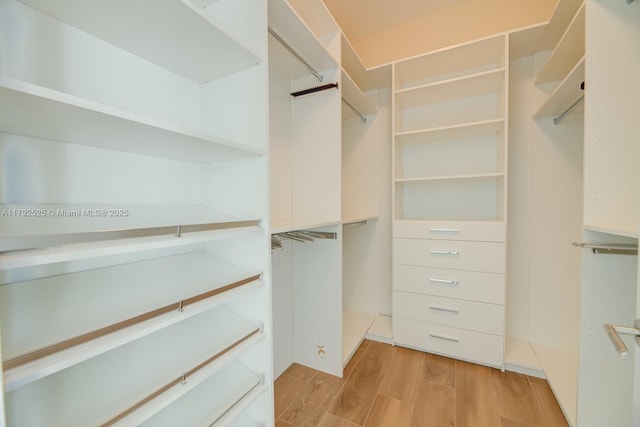 walk in closet featuring light wood finished floors