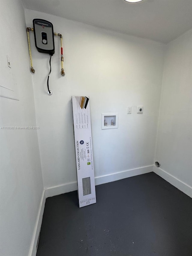 washroom with laundry area, hookup for a washing machine, baseboards, and electric dryer hookup