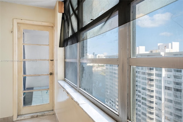 interior details featuring a city view