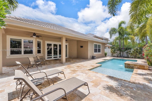 6017 NW 56th Cir, Coral Springs, FL 33067 - view of pool with a ceiling fan, a fenced backyard, a patio, and a jacuzzi