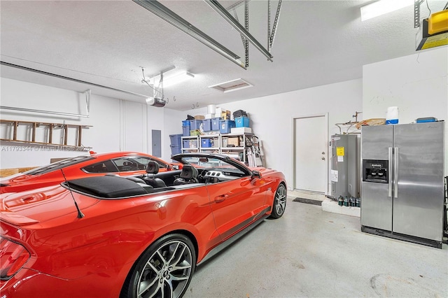 6017 NW 56th Cir, Coral Springs, FL 33067 - garage with stainless steel refrigerator with ice dispenser, water heater, electric panel, and a garage door opener