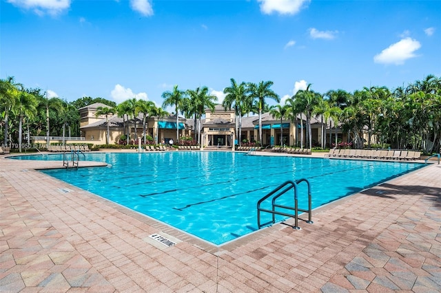 pool with a patio