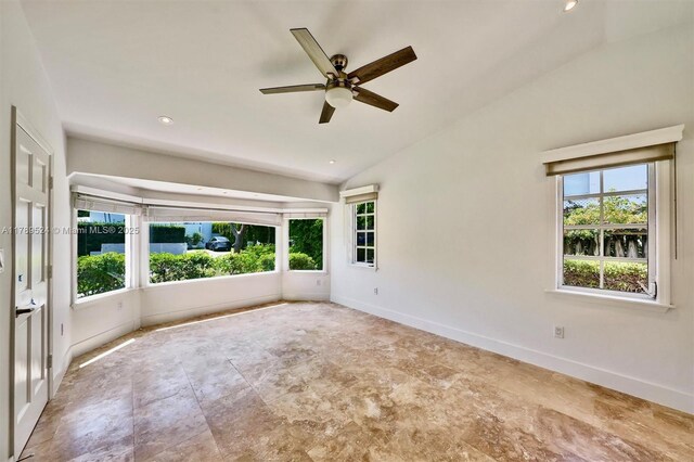 255 Ridgewood Rd, Key Biscayne, FL 33149 - spare room with vaulted ceiling, baseboards, a ceiling fan, and recessed lighting