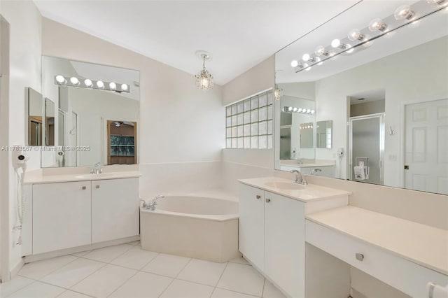 7141 Haviland Cir, Boynton Beach, FL 33437 - bathroom with a sink, a bath, two vanities, and a shower stall