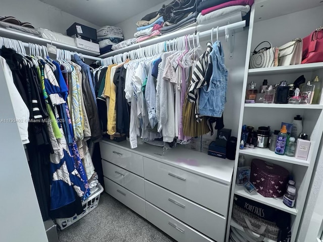 walk in closet with carpet