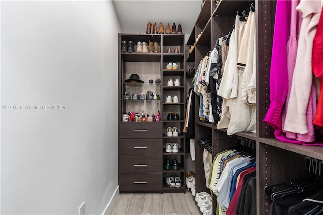 walk in closet with wood finished floors