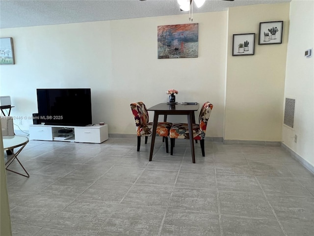 2655 Collins Ave Unit 1405, Miami Beach, FL 33140 - dining area with a ceiling fan, baseboards, visible vents, and a textured ceiling