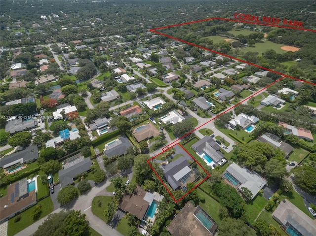 14520 SW 79th Ct, Palmetto Bay, FL 33158 - aerial perspective of suburban area with property parcel outlined