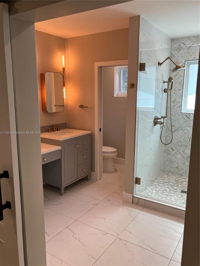 14520 SW 79th Ct, Palmetto Bay, FL 33158 - full bath featuring marble look tile flooring, vanity, and a shower stall