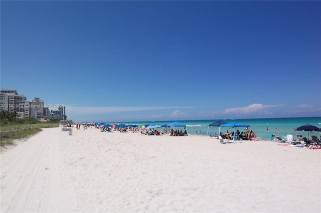 view of water feature featuring a beach view