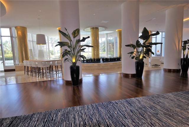 details with wood finished floors