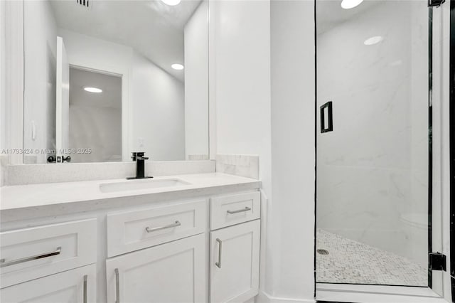 856 NW 47th St Unit 856, Deerfield Beach, FL 33064 - bathroom with a marble finish shower, vanity, and recessed lighting