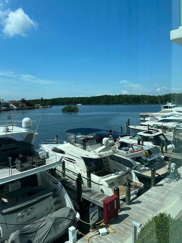 view of dock with a water view