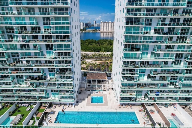 exterior space featuring a water view