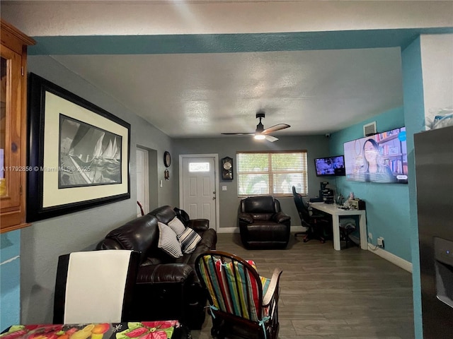2144 NW 85th St, Miami, FL 33147 - living room featuring baseboards, ceiling fan, wood finished floors, and visible vents