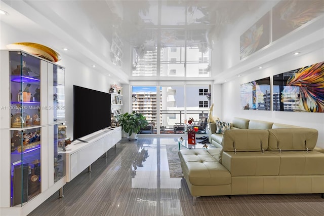 2030 S Ocean Dr Unit 2005, Hallandale Beach, FL 33009 - tiled living room with recessed lighting and a towering ceiling