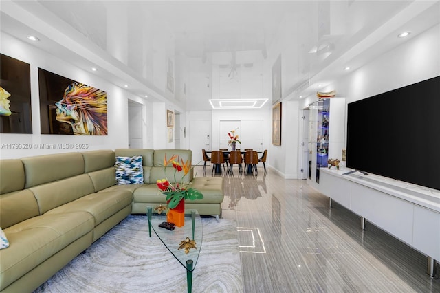 2030 S Ocean Dr Unit 2005, Hallandale Beach, FL 33009 - living room featuring a high ceiling and recessed lighting