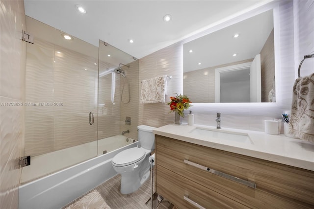 2030 S Ocean Dr Unit 2005, Hallandale Beach, FL 33009 - full bathroom with toilet, recessed lighting, combined bath / shower with glass door, and vanity