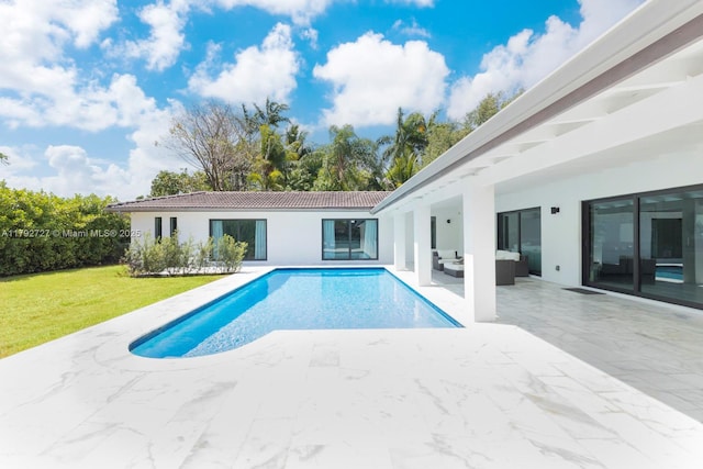 14405 SW 84th Ct, Palmetto Bay, FL 33158 - outdoor pool with a lawn, outdoor lounge area, and a patio area