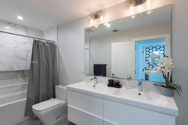 14405 SW 84th Ct, Palmetto Bay, FL 33158 - full bath with visible vents, double vanity, toilet, a sink, and shower / tub combo