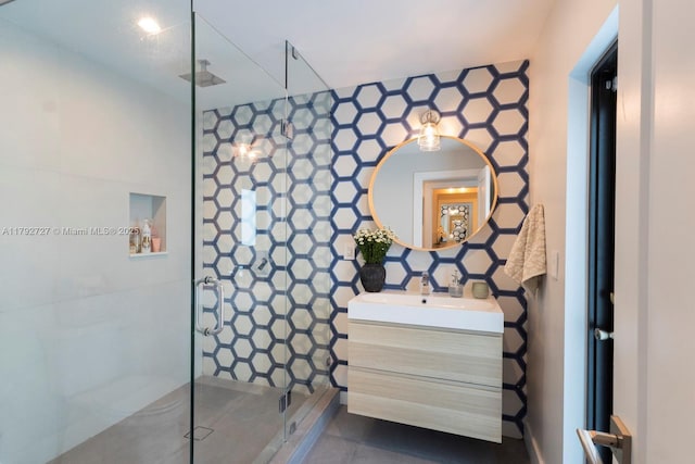 14405 SW 84th Ct, Palmetto Bay, FL 33158 - full bathroom featuring vanity, a stall shower, and tile walls