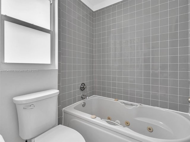 full bath featuring a combined bath / shower with jetted tub and toilet